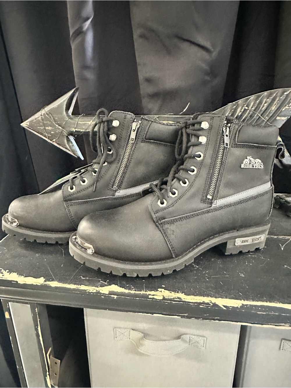 RideTec Black Lace-Up Combat Boots with Side Zippers